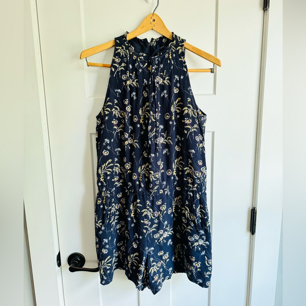 LOFT Navy Floral Sleeveless Romper Shorts